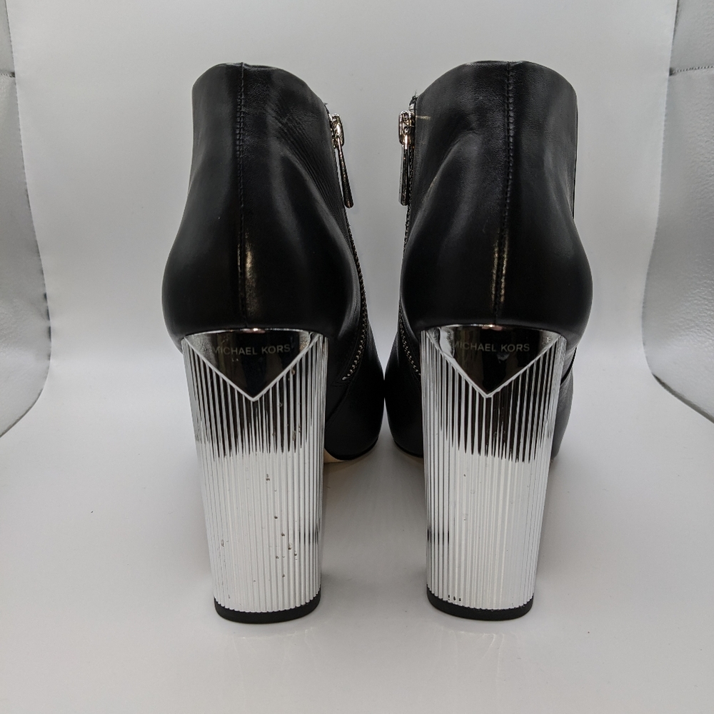 Michael Kors Paloma Metallic Heel Black Leather Ankle Booties SIZE 9.5 - Picture 4 of 4